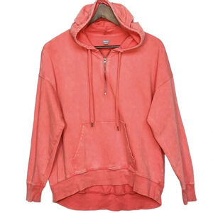aerie‎ Lightweight Coral 1/4 Zip Hoodie Hooded Sweatshirt Hoody Distressed